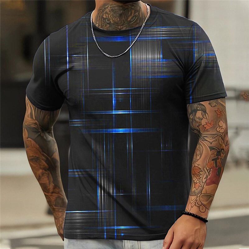 Men's Outdoor Casual Street Daily Breathable Soft Short Sleeves Plaid T Shirt