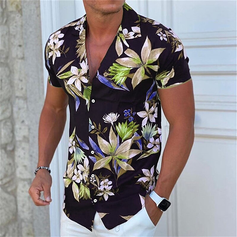 Men's Graphic Shirt Floral Turndown Print Outdoor Street Short Sleeve 