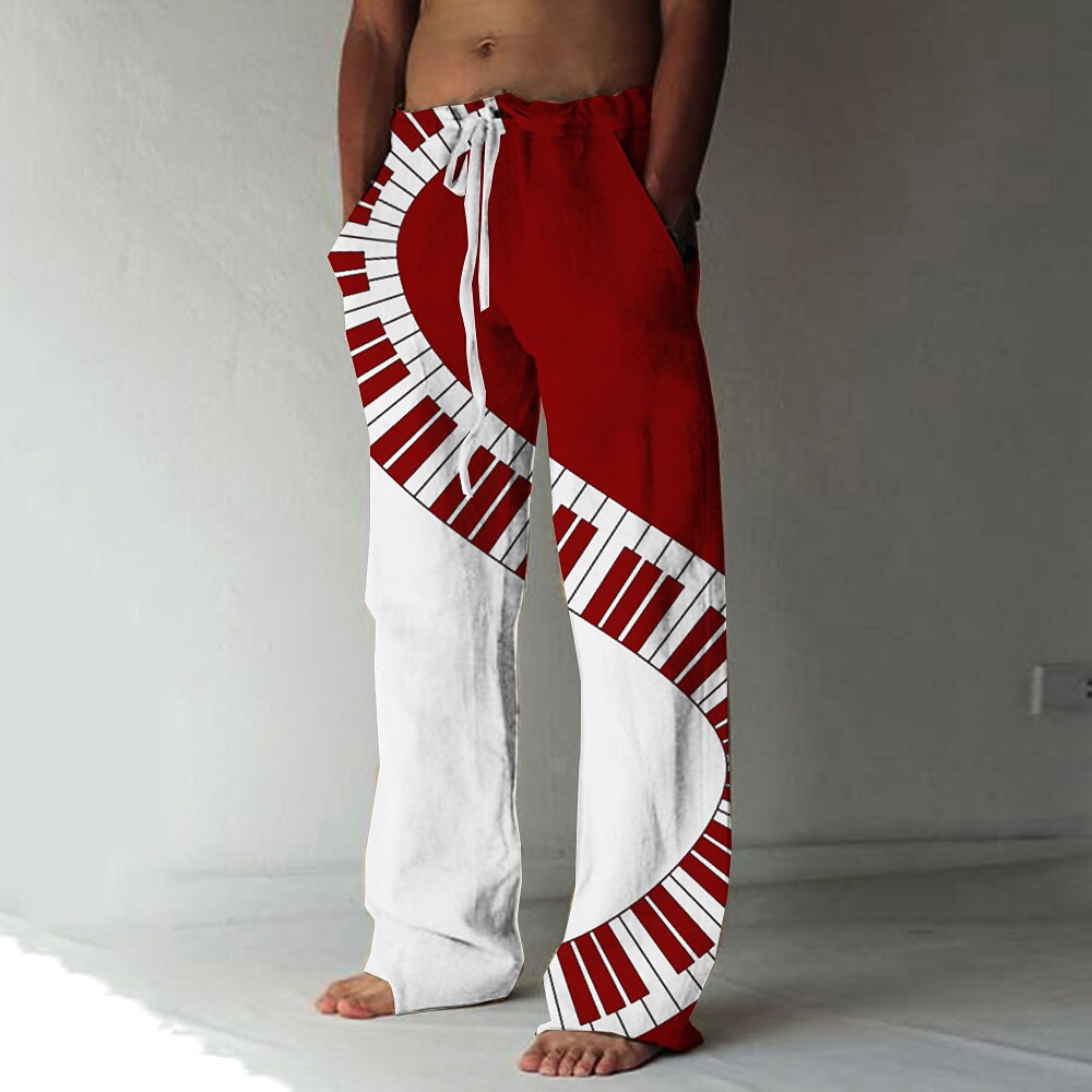 Men's Summer Beach Pants 3D Print Elastic Drawstring Front Pocket Colo