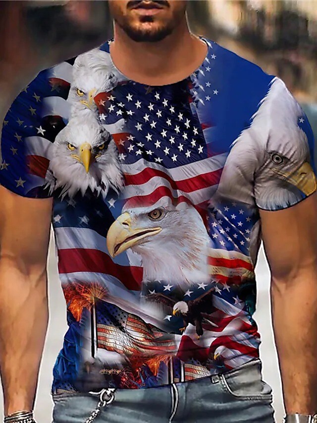 Men's T shirt Tee Cross National Flag Round Neck 3D Print Outdoor Street Short Sleeve Print Top