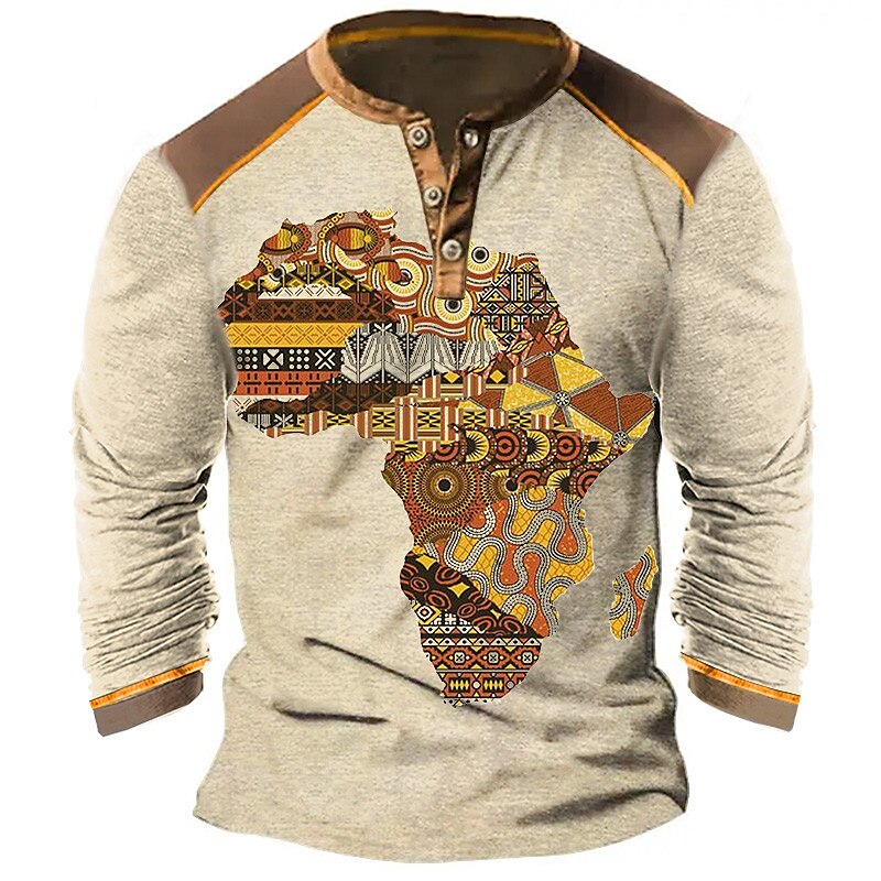 Men's Henley Shirt Graphic Tribal Henley Outdoor Daily Long Sleeve Button-Down Print Ethnic Comfortable Top