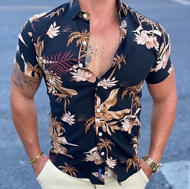 Men's Graphic Shirt Floral Classic Collar Party Street Short Sleeve Pr