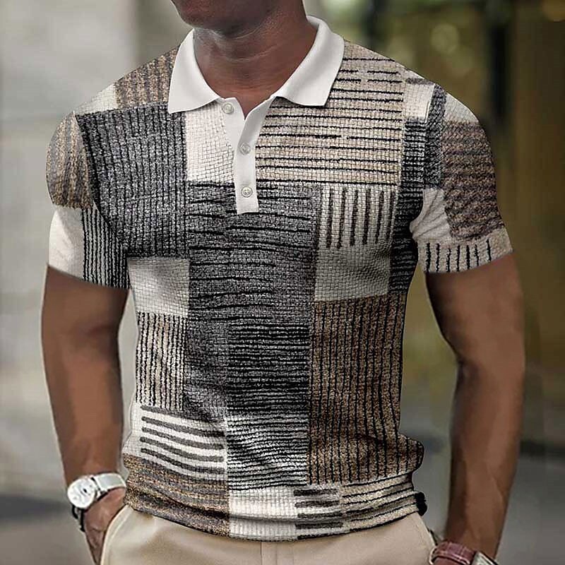 Men's Outdoor Golf Street Fashion Casual Breathable Comfortable Light Waffle Print Short Sleeve Henley Shirt