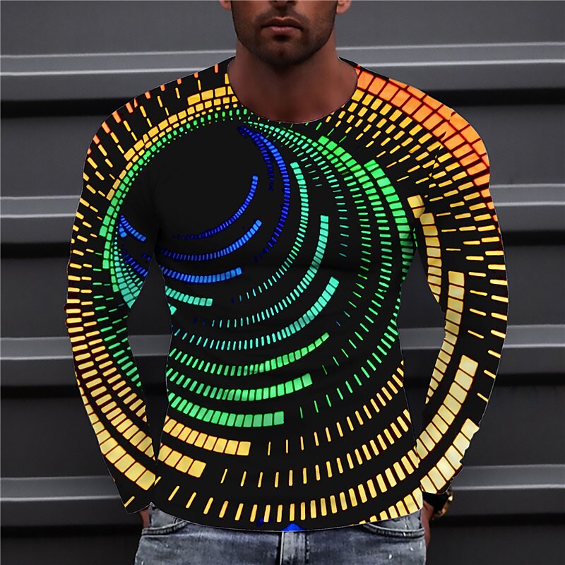 Men's T shirt Graphic Prints Spiral Stripe Crew Neck Print Daily Holiday Long Sleeve Print Top