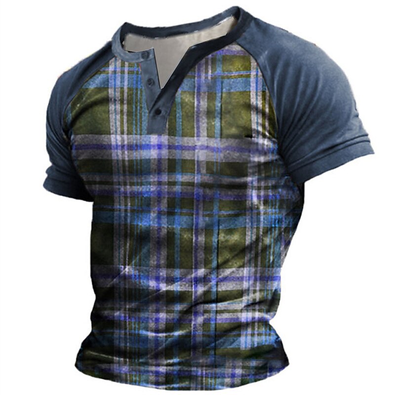 Men's Outdoor Casual Vacation Fashion Comfortable Breathable Soft Plaid Short Sleeve Henley Shirt