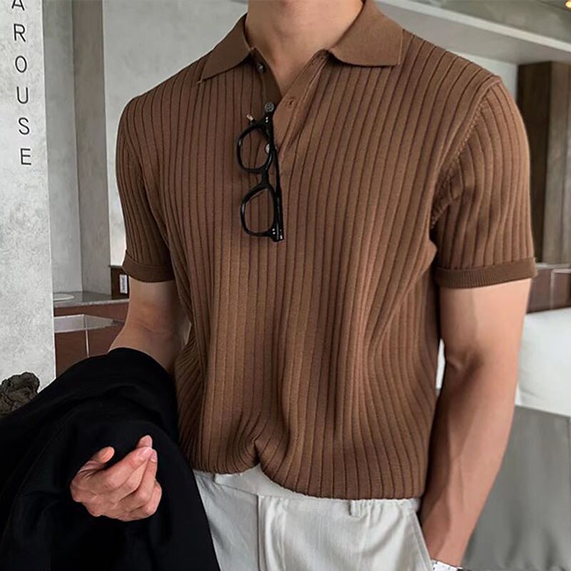 Men's BusinessOutdoor Casual Comfortable Button Breathable Lapel Solid Color Short Sleeve Shirt