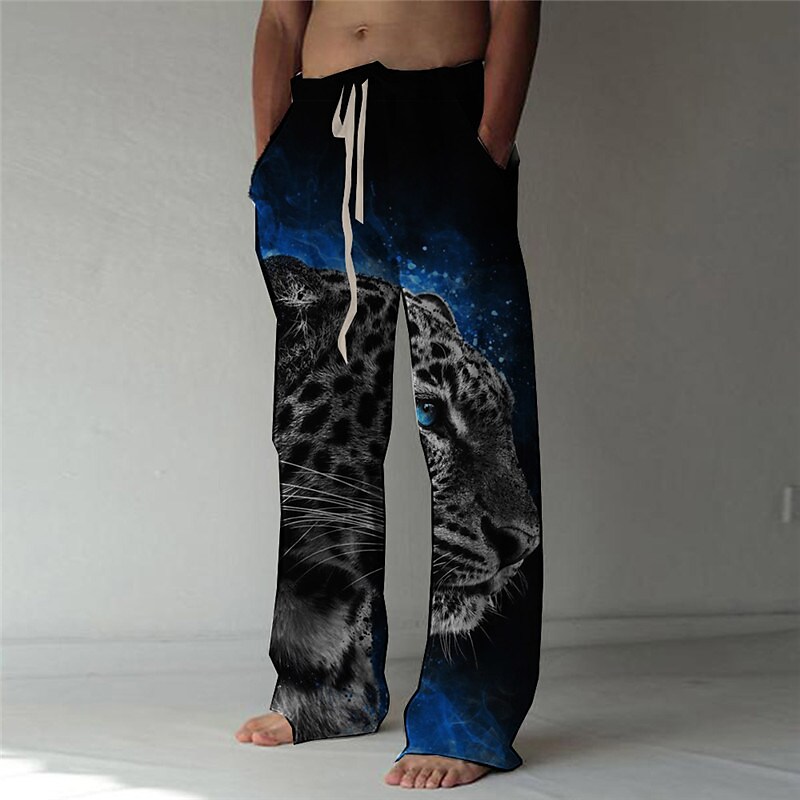 Men's Casual Outdoor Sports Drawstring Breathable Elastic Waist Animal Print Beach Trousers
