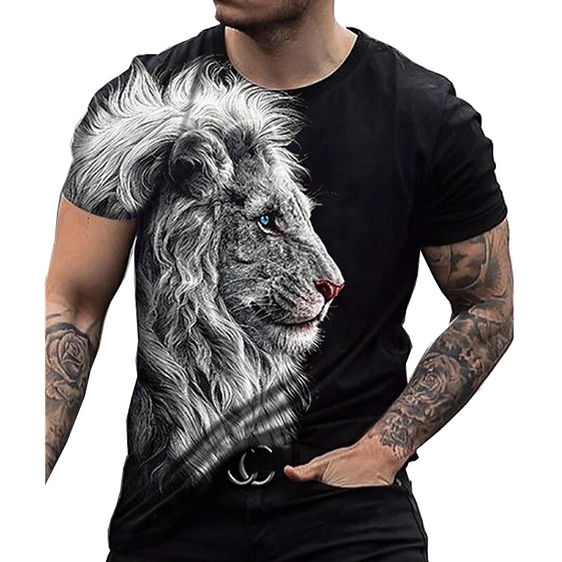 Men's Unisex Shirt T-shirt Lion Graphic Prints Crew Neck  3D Print Daily Holiday Short Sleeve Print Top