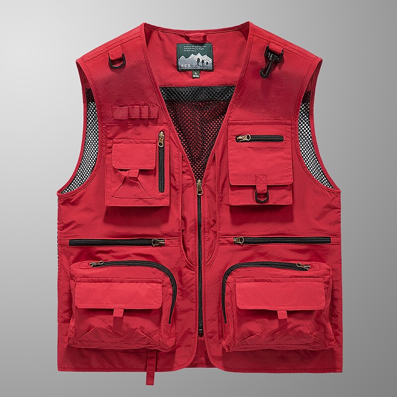 Men's Fishing Hiking Outdoor Camping Hunting Multi-pocket Anti-wind Lightweight Solid Color Sleeveless Vest