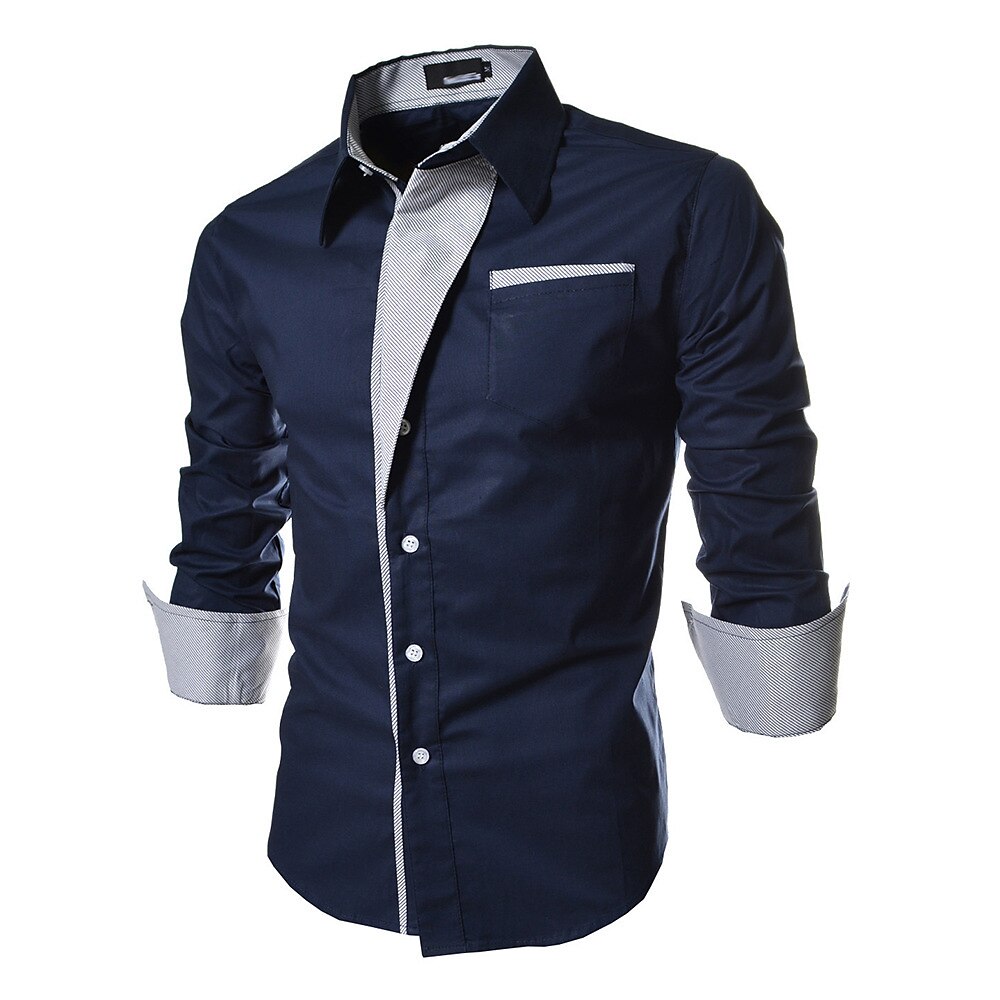 Men's Outdoor Work Wedding Fashion Comfortable Pocket Plain Long Sleeves Shirt
