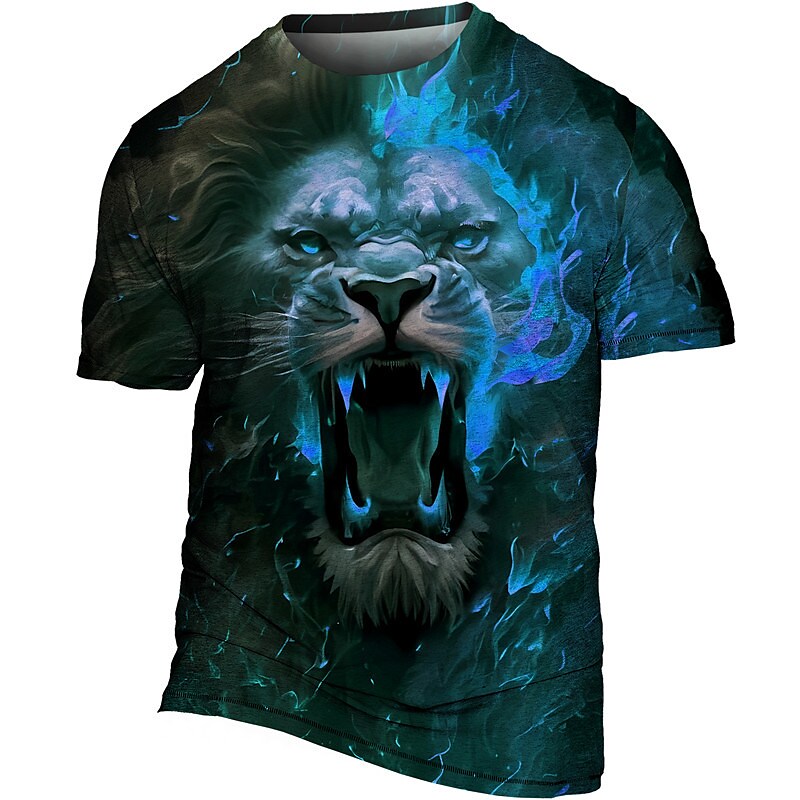 Men's Fitness Muscle Sports Breathable Sweat-absorbing Quick drying Animal Pattern Round Neck T-Shirt