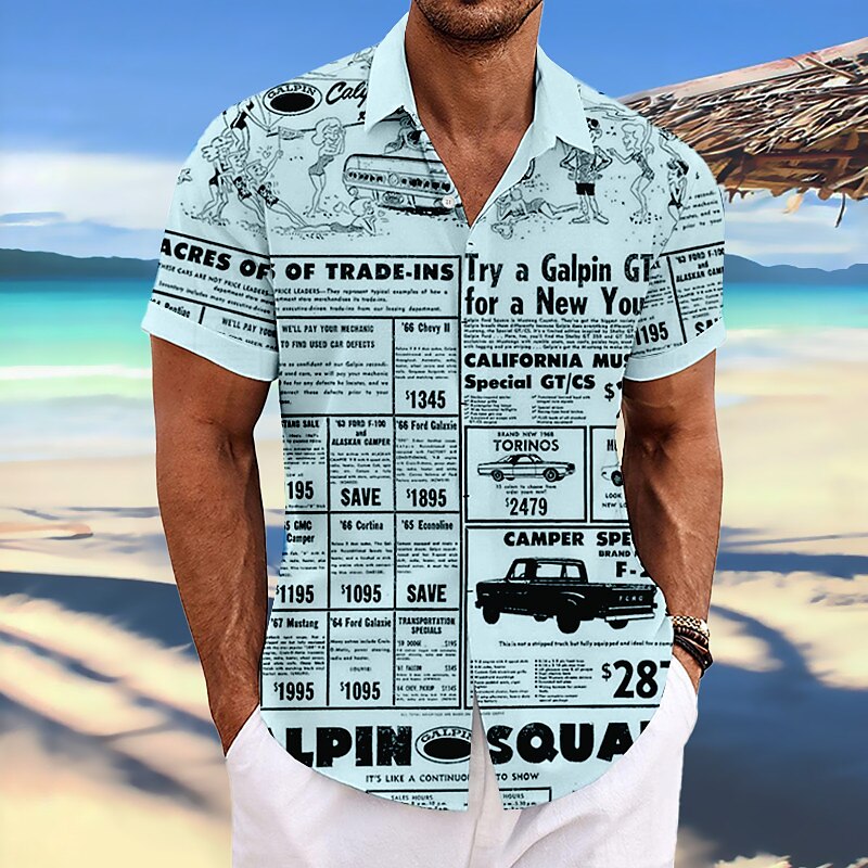 Men's Linen Shirt Letter Graphic Prints Turndown Outdoor Street Short Sleeves Print Linen Casual Soft Shirt 
