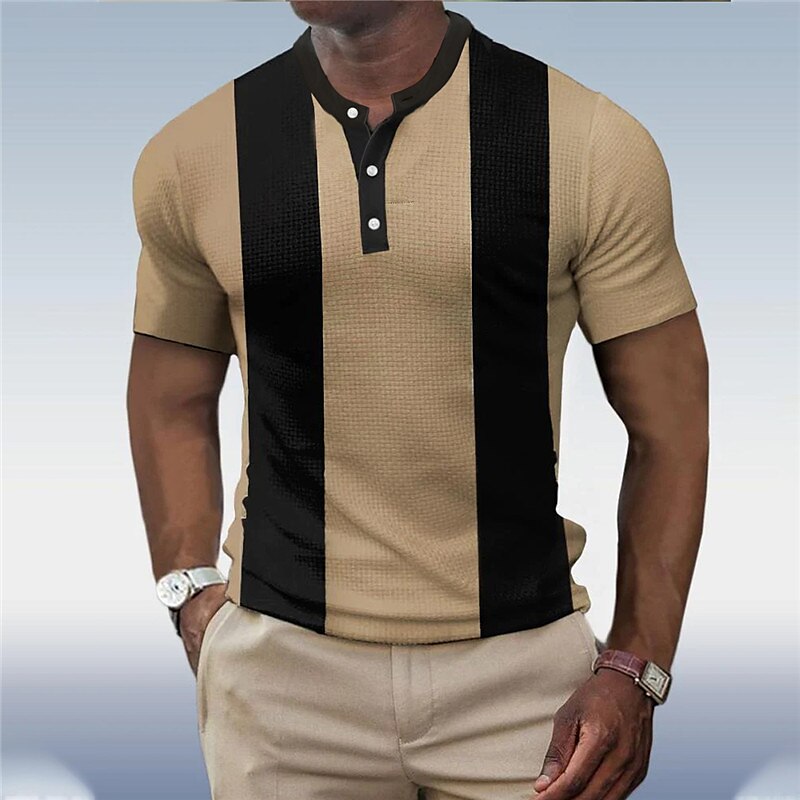 Men's Outdoor Street Fashion Casual Breathable Comfortable Light 3D Print Waffle Short Sleeve Henley Shirt