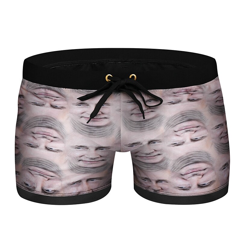 Men's swimming quick dry drawstring breathable printed pattern casual sports shorts