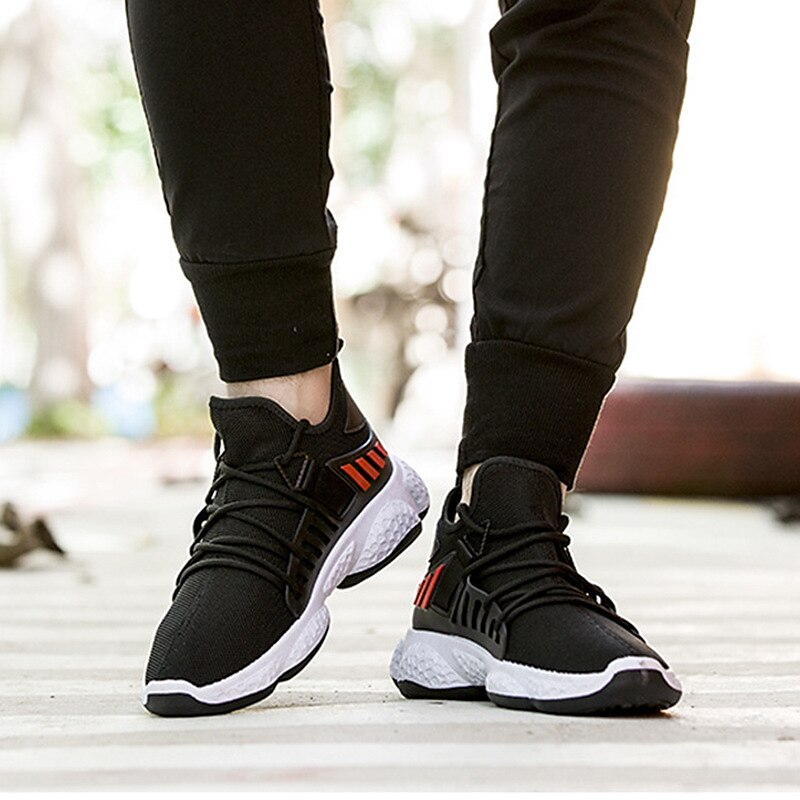 Men's Sneakers Running Shoes Athletic Flyknit Shock Absorption Cushioning Breathable Lightweight Basketball Running Rubber Knit Summer Spring Black White Khaki