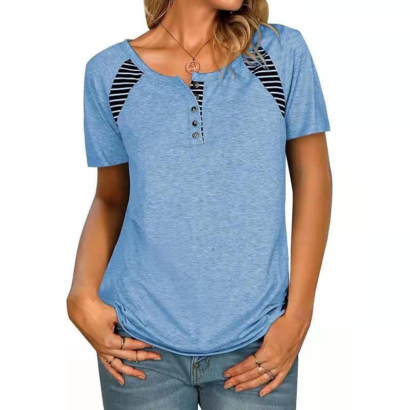 Women's clothing short-sleeved printed striped casual t-shirt top