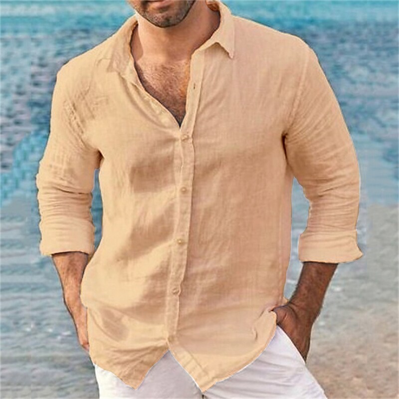 Men's Work Casual Lapel Outdoor Button Comfortable Lightweight Solid Color Long Sleeve Shirt