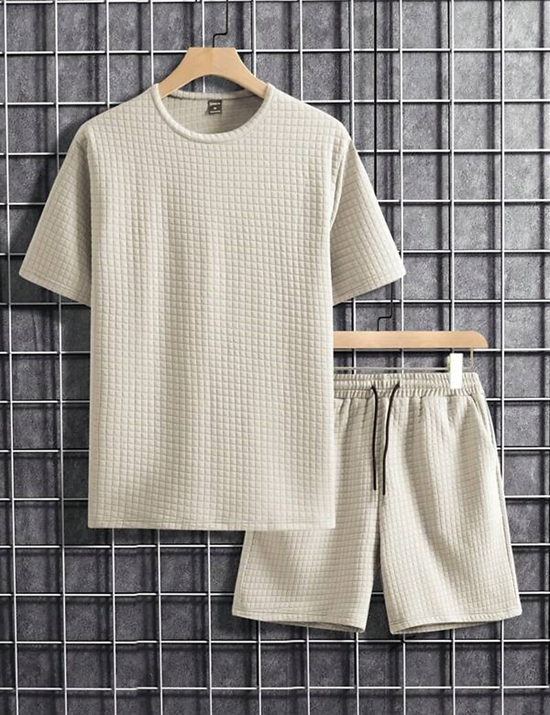 Men's Casual Sport Fashion Vacation Comfortable Soft Plain Short Sleeves T Shirt Shorts Sets