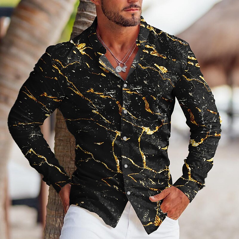 Men's Shirt 3D Print Outdoor Vacation Casual Long Sleeve Button-Down B