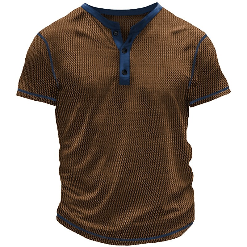 Men's Waffle Casual Holiday Fashion Street Breathable Light Comfortable Plain Short Sleeve Henley Shirt