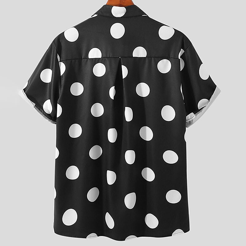 Men's Button Up Summer Casual Shirt Short Sleeve Polka Dot Lapel Outdo