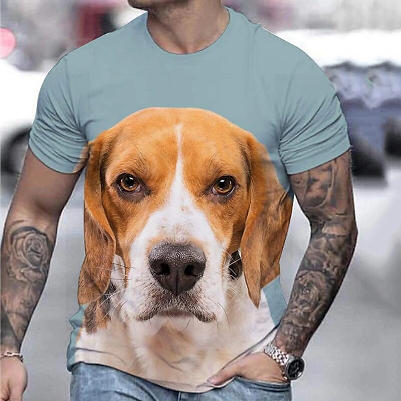 Men's T shirt Graphic Animal Dog Crew Neck Clothing Apparel 3D Print Outdoor Casual Short Sleeve Print Vintage Top