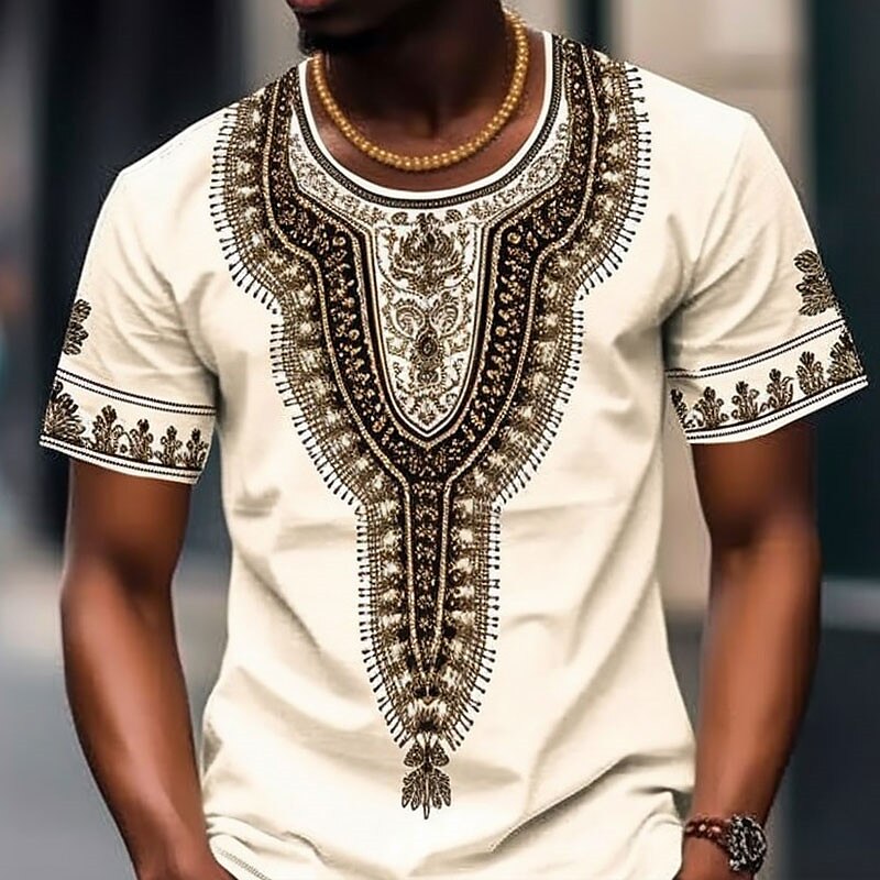 Men's T shirt Graphic Color Block Tribal Crew Neck Clothing Apparel 3D Print Outdoor Daily Short Sleeve Fashion Top