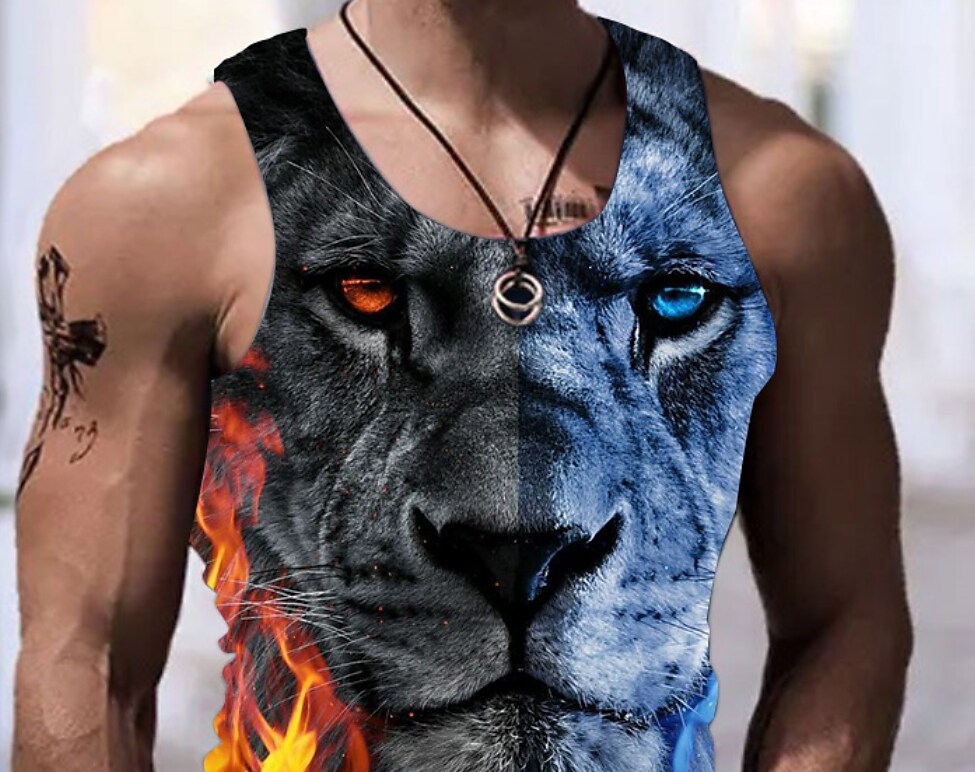 Men's Undershirt Cheetah Print Crew Neck Khaki Casual Sleeveless Cool Casual Tank Top