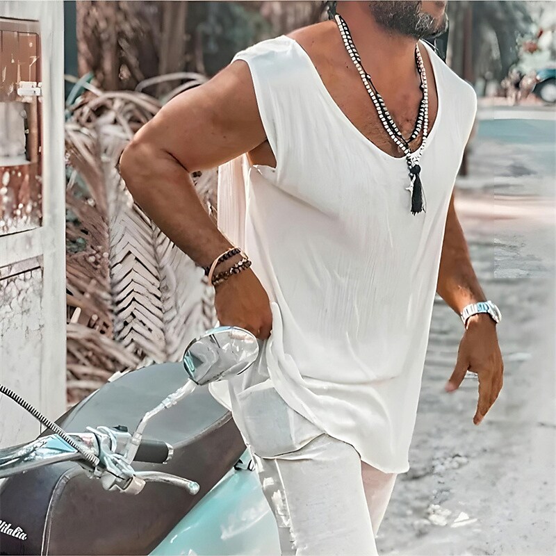 Men's Outdoor Casual Vacation Beach Lightweight Comfortable Quick Dry Breathable Plain Round Neck Sleeveless Vest