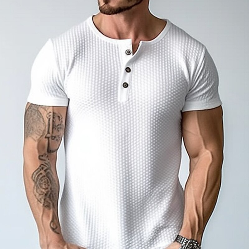 Men's Casual Street Vacation Fashion Comfortable Breathable Soft Plain Short Sleeves Henley Shirt