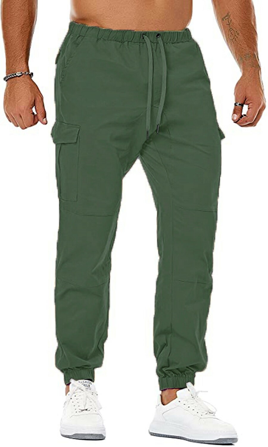 Men's Cargo Pants Casual Pants Drawstring Elastic Waist Multi Pocket Solid Color Soft Full Length Sports Outdoor Cotton Blend Casual / Sporty Athleisure Black White