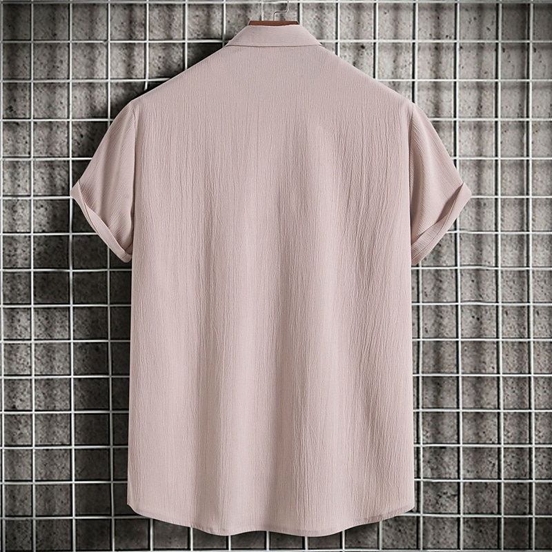 Men's Linen Outdoor Beach Vacation Fashion Casual Breathable Light Comfortable Plain Short Sleeve Shirt