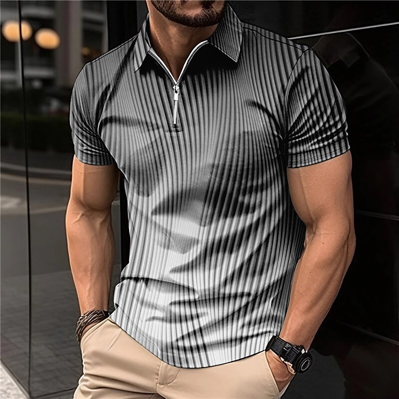 Men's Zip Polo Lapel Shirt  Gradient Graphic Prints Geometry Turndown Outdoor Street Short Sleeves Print Golf Shirt