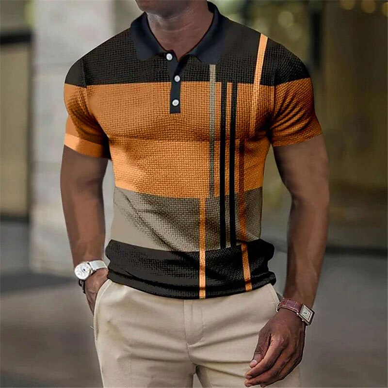 Men's Waffle Golf Outdoor Fashion Street Breathable Comfortable Soft Striped Short Sleeves Polo Shirt