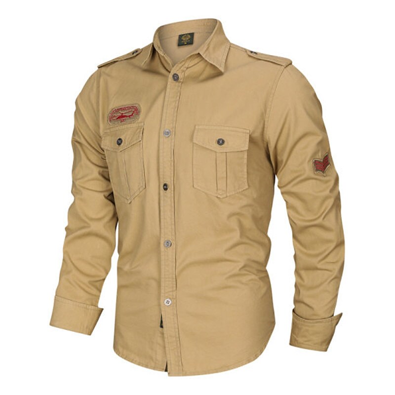 Men's Outdoor Fashion Casual Working Breathable Light Comfortable Water Proof Plain Lapel Cargo Long Sleeve Shirt