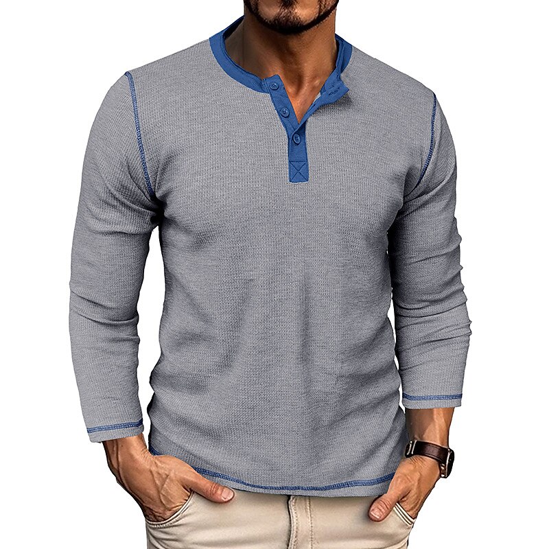 Men's Waffle Henley Shirt Henley Shirt Long Sleeve Raglan Sleeve Henley Street Vacation Long Sleeve Fashion Top