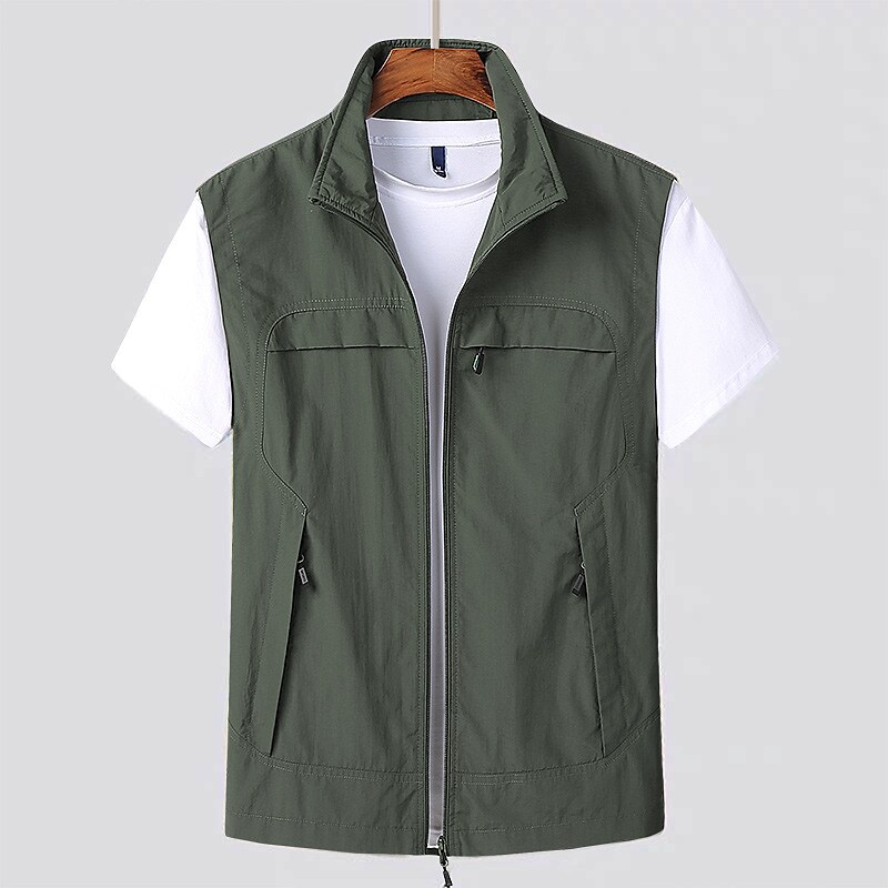 Men's Outdoor Casual Street Pockets Lightweight Breathable Comfortable Plain Stand Collar Vest