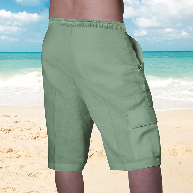 Men's Shorts Linen Summer Shorts Pocket Plain Comfort Breathable Outdoor Daily Going out Shorts