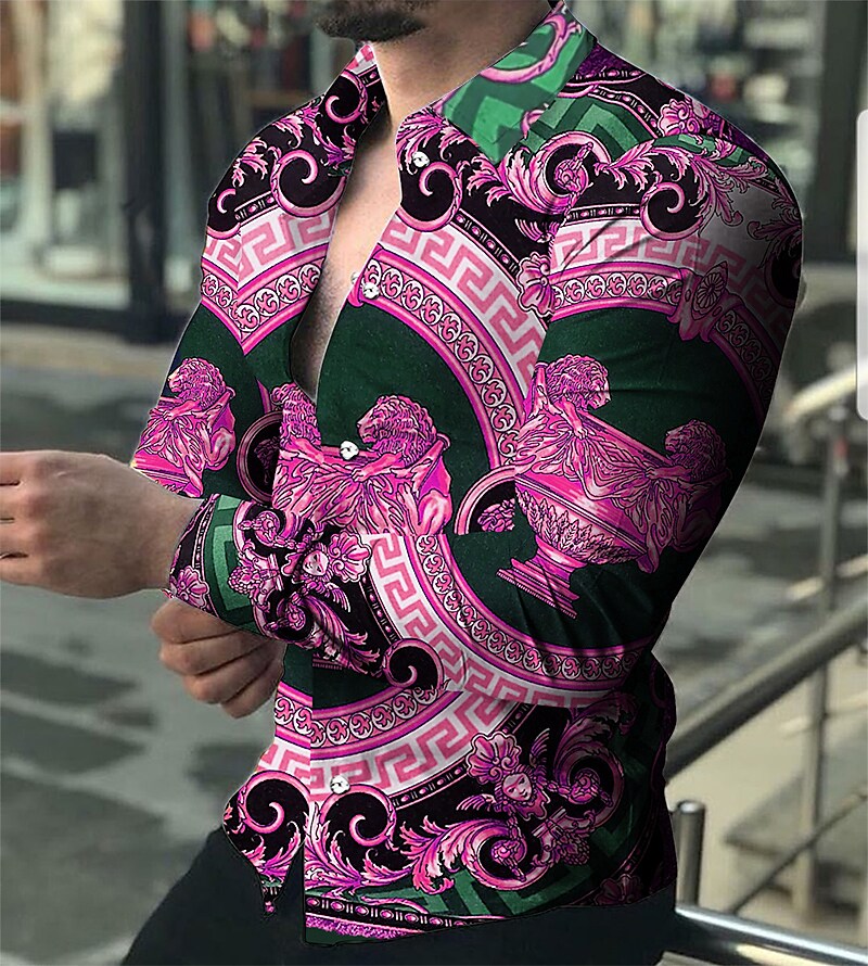 Men's Graphic Shirt 3D Print Outdoor Casual Long Sleeve Button-Down Br