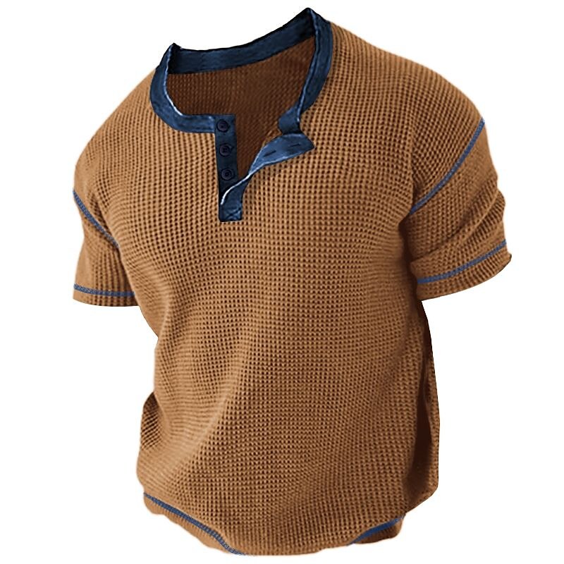 Men's Waffle Street Fashion Casual Comfortable Breathable Soft Prints Short Sleeves Henley Shirt