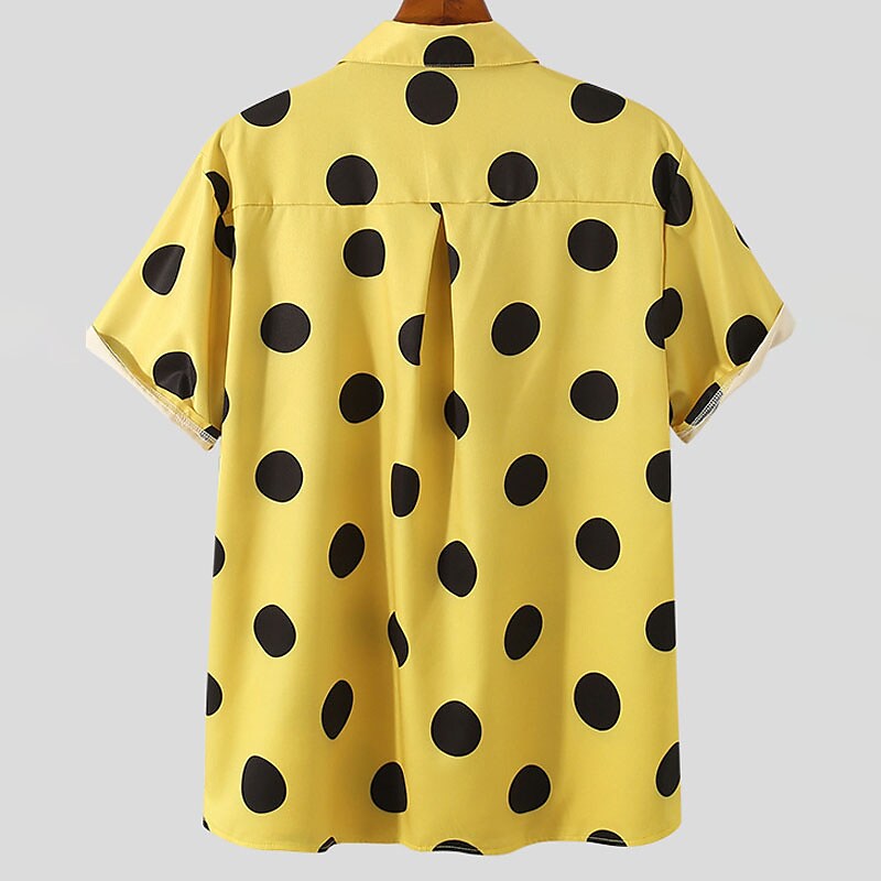 Men's Button Up Summer Casual Shirt Short Sleeve Polka Dot Lapel Outdo
