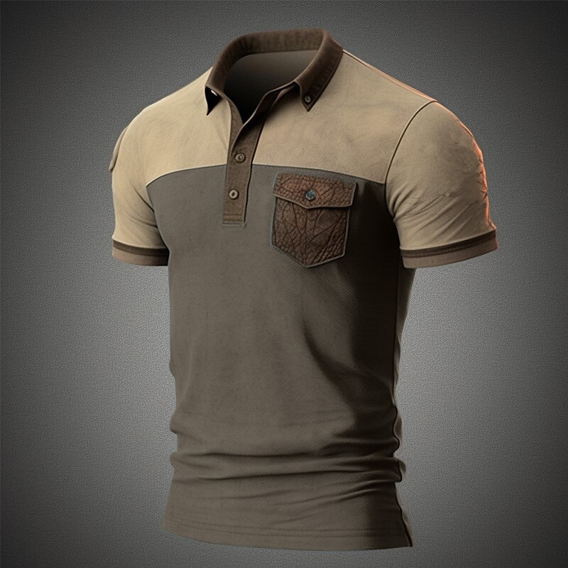 Men's Casual Golf Vacation Fashion Comfortable Breathable Soft Front Pocket Short Sleeve Polo Shirt