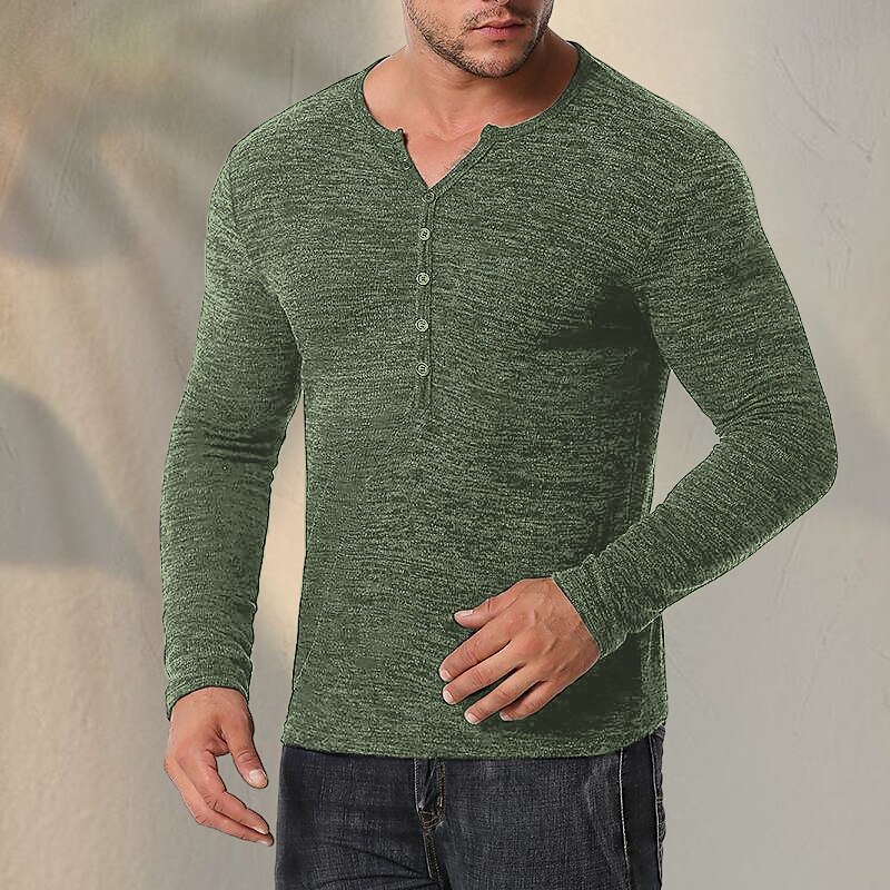 Men's Henley Shirt Tee Top Plain Henley Street Vacation Long Sleeve Clothing Apparel Fashion Designer Basic Top