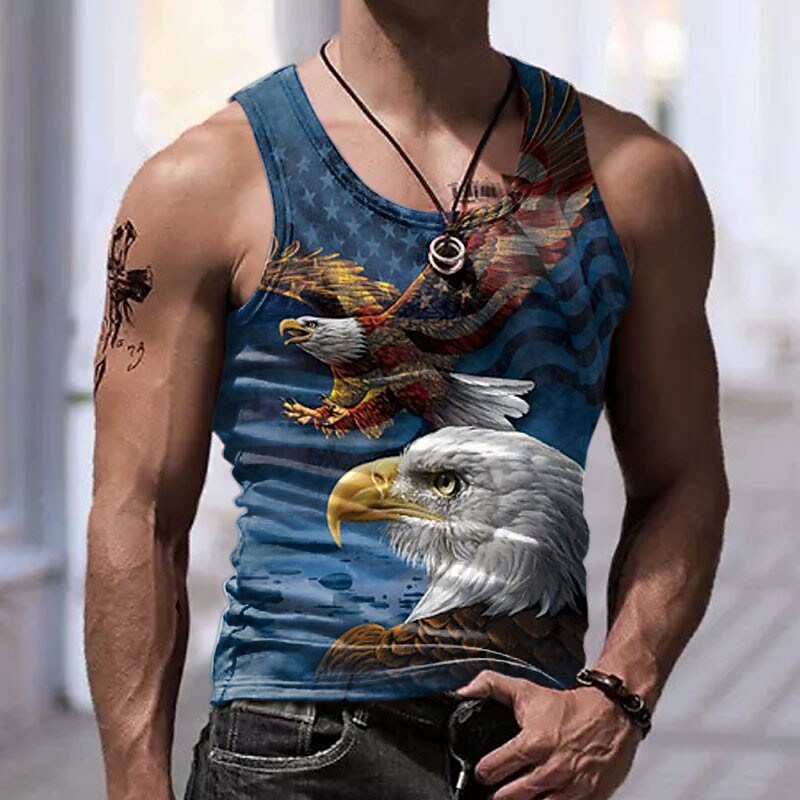 Men's Vest Top Sleeveless Graphic Eagle Animals Crew Neck 3D Print Daily Sports Sleeveless Muscle Top