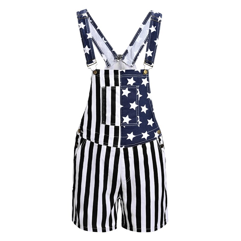 Men's Bib Jumpsuit Overall Shorts Pocket Print National Flag Comfort Breathable Short Casual Independence Day 