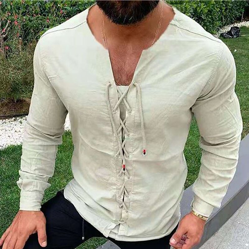 Men's Outdoor Vacation Casual Breathable Comfortable Solid Color Long Sleeve Henley Shirt