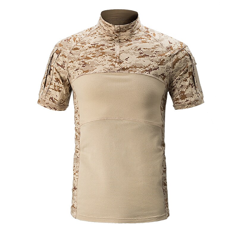 Men's outdoor hiking camping tactics breathable quick dry sweat wicking side pockets camouflage short sleeve