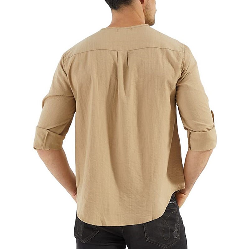 Men's Outdoor Street Fashion Vacation Comfortable Breathable Soft Plain Long Sleeve Shirt