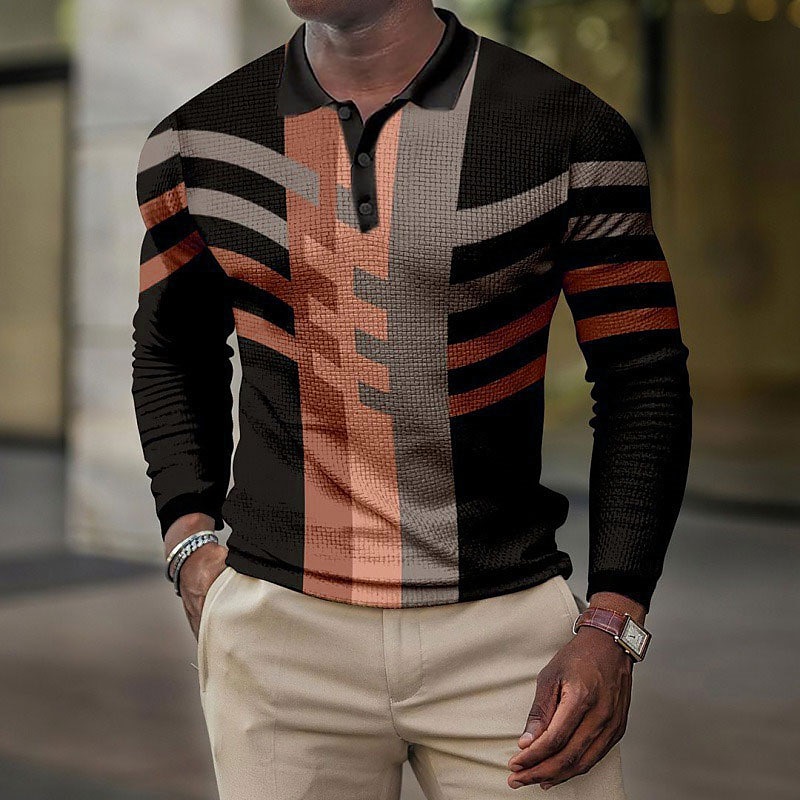 Men's Waffle Golf Outdoor Street Fashion Comfortable Soft Long Sleeve Prints Polo Shirt
