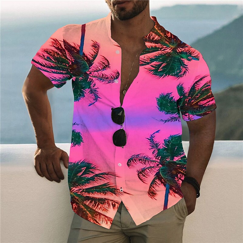 Men's Hawaiian Shirt Graphic Scenery Stand Collar 3D Print Outdoor Cas